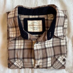Weatherproof Vintage Label Light Brown Plaid Men's Shirt